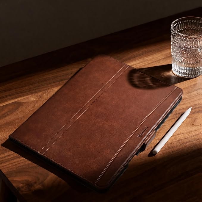 Handcrafted Case for iPad Air 13 Inch M4/M3/M2 (2026/2025/2024) with Pencil Holder & Hand Strap & Pocket,Magnetic Clasp,Multi Angles Stand,Protective Folio Cover,Auto Sleep/Wake,Dark Brown