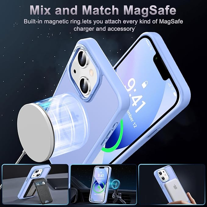 Newfuture Designed for iPhone 13 Case & iPhone 14 Case with Magnetic [13 FT Military Drop Protection] [Compatible with Magsafe] Slim Translucent Shockproof with Anti-Fingerprint Phone Case, Blue
