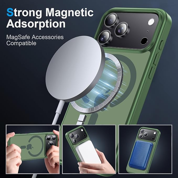 for iPhone 17 Pro Max case with Camera Lens Protector [10Ft Military-Grade Protection] Compatible with fit MagSafe Shockproof Cover Phone case for iPhone 17 Pro max 6.9 inch,Alpine Green