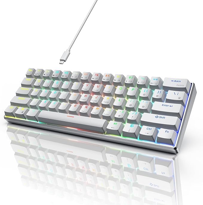 RK ROYAL KLUDGE RK61 Pro 60% Wired Gaming Keyboard, Hot Swappable Mechanical Keyboard with Aluminum Shell, Programmable RGB Backlit PC Game Keyboards 61 Keys, PBT Keycaps, Gateron Blue Switch, White