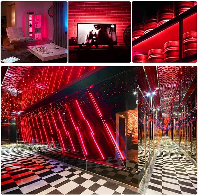 12V LED Strip Lights, 5mm Wide Ultra Narrow Red 16.4ft SMD 2835 IP20 120 LEDs/M, Total 600 LEDs Rope Light Strip for Bedroom, Kitchen, Advertising Decoration