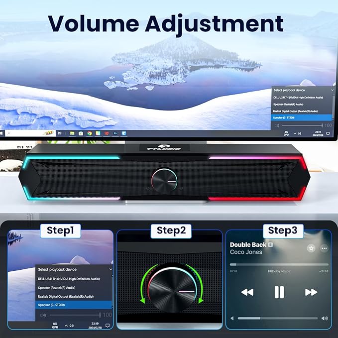 Tylubio Computer Speakers for Pc Desktop with Clear Sound, Flowing LED PC Speaker for Computer Desktop Laptop Monitor, Bluetooth & USB Input - Black