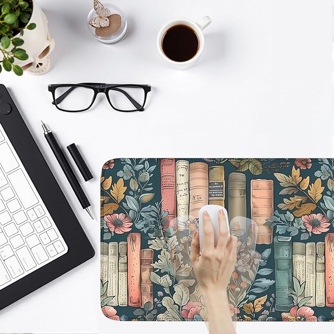 Floral Books Desk Mat Cute Desk Pad XXL Mouse Pad Colorful Mouse Keyboard Pad Flower Bookshelf Desktop Mat for Computer Laptop Aesthetic Reader's Home Decor 31.5x15.7 in
