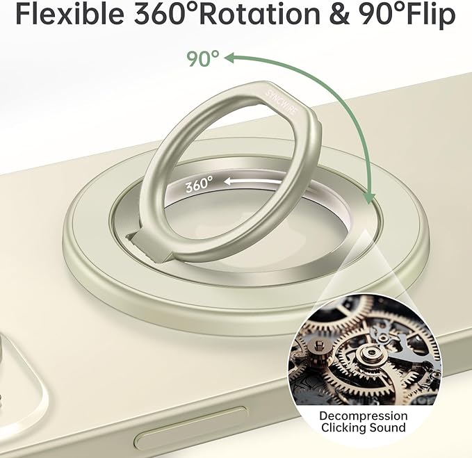 SYNCWIRE Magnetic Phone Ring Holder for MagSafe, 360° Rotation Cell Phone Grip Stand Finger Ring Kickstand Two-Sided Magnet Compatible with iPhone 17 Pro Max 16 15 14 13 12 MagSafe Accessories