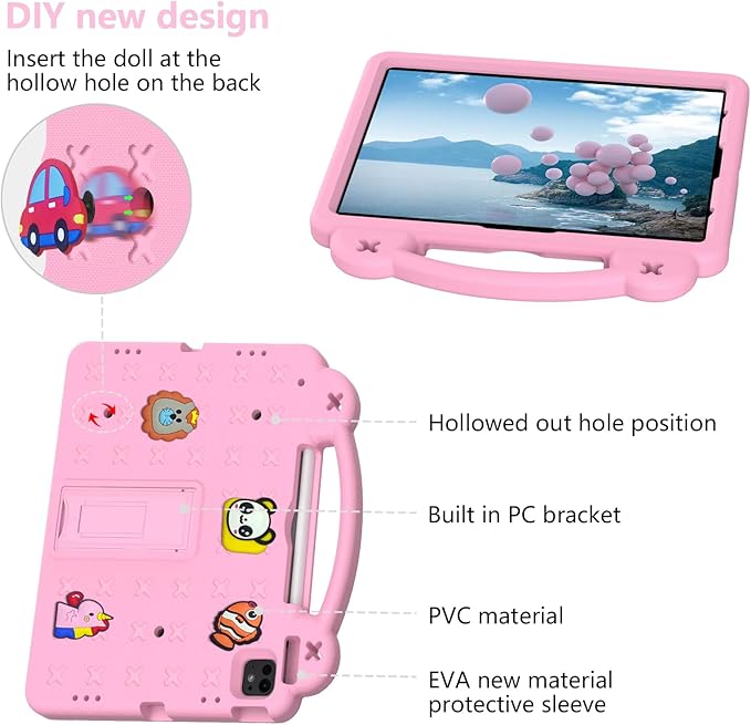 YRH Kids Case for iPad Air 13-in. M4/M3/M2 (2026/2025/2024), for iPad Pro 13-in. M5/M4 (2026/2024), for iPad Pro 12.9-in., Pink