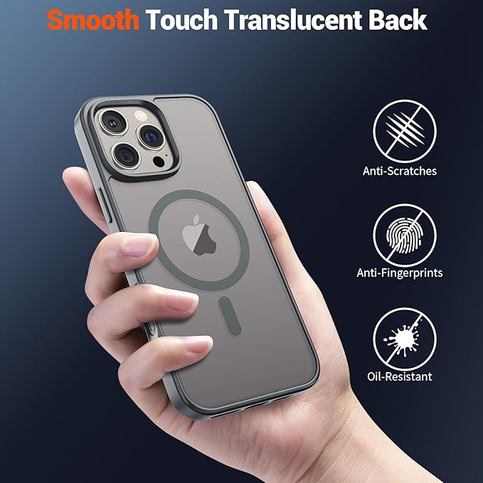 SUPFINE Magnetic for iPhone 16 Pro Case (Compatible with MagSafe) (Military Grade Drop Protection) Slim Translucent Matte Shockproof with Anti-Fingerprint Phone Case,Gray