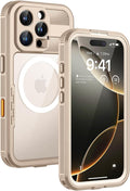 Lanhiem Magnetic for iPhone 16 Pro Case, IP68 Waterproof Dustproof Case, [Compatible with Magsafe] [Built-in Screen Protector] Full Body Heavy Duty Rugged Phone Cover 6.3 inch, Desert