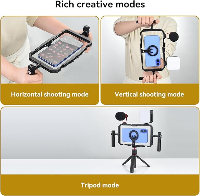 UTEBIT Universal Quick Release Phone Cage, Smartphone Video Rig Kit with Handles, Aluminum Handheld Filmmaking Vlogging Case Stabilizer for Videomaker, for iPhone 17/16/15, for Android Phones, Samsung
