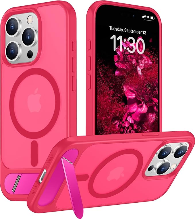 Magnetic Compatible with iPhone 15 Pro Max Case, [Built-in Invisible Kickstand][Compatible with MagSafe][Military Grade Shockproof] Slim Translucent Matte Phone Case for iPhone 15 Pro Max 6.7"