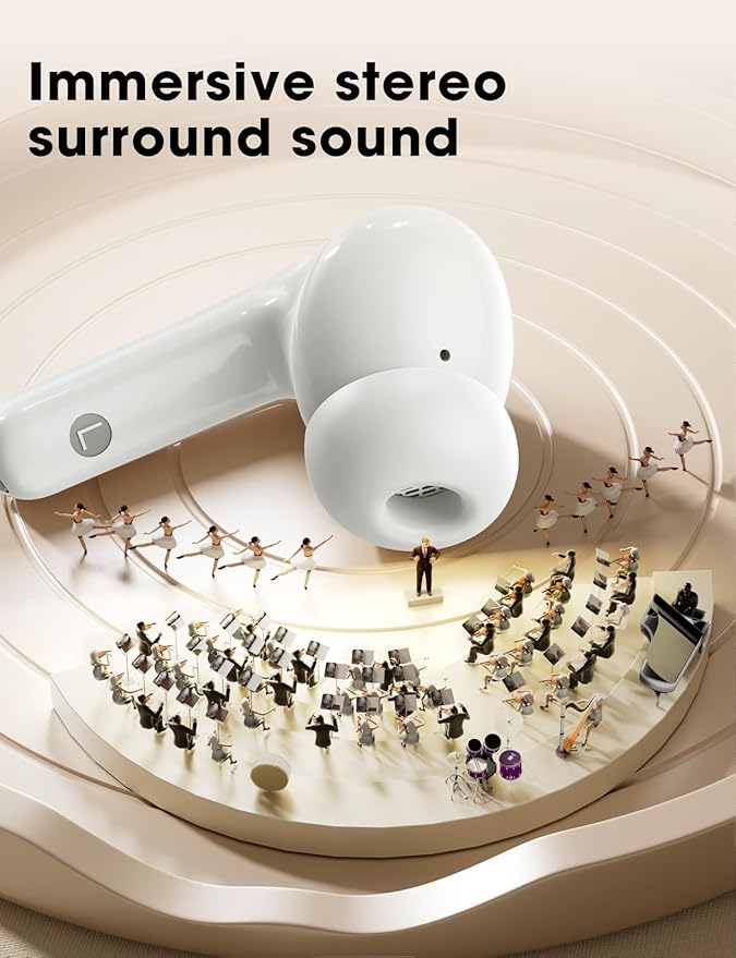 ZZU Wireless Earbuds Bass Stereo Headphones Bluetooth 5.3 Ear Buds, 48H Playtime, LED Display in Ear Earphones with Mic, IPX7 Waterproof, Touch Control Lightweight for iPhone/Sports/Laptop White