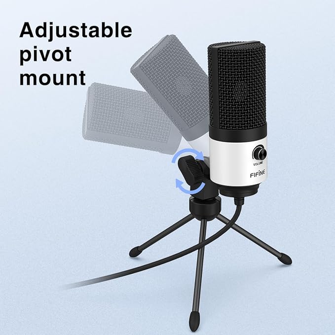 FIFINE USB Podcast Microphone,PC Computer Recording Mic for Desktop Laptop,Studio Condenser Microphone with Volume Knob for Voice-Over, Vocals, Online Meeting, YouTube-K669W