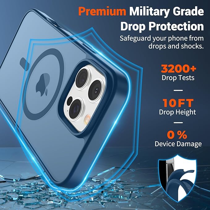 SUPFINE Magnetic for iPhone 16 Pro Case(Compatible with MagSafe)(Military Grade Drop Protection) Slim Translucent Matte Shockproof with Anti-Fingerprint Phone Case,Deep Blue