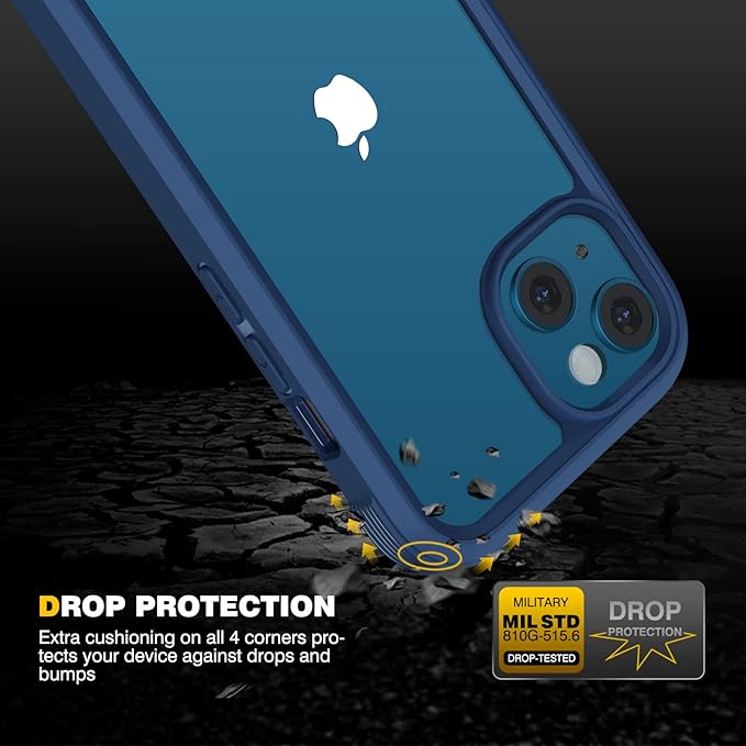 Diaclara Designed for iPhone 13 Case, Full Body Rugged with Built-in Touch Sensitive Anti-Scratch Screen Protector, Soft TPU Bumper Case for iPhone 13 6.1" (Dark Blue and Clear)
