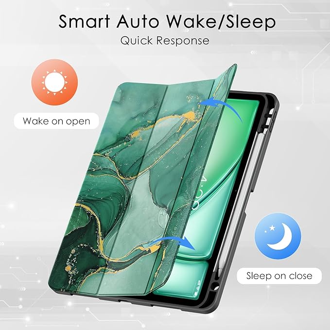 Soke Case for New iPad Air 11 Inch (M4/M3/M2, 2026-2024), iPad Air 5th/4th Generation 10.9 Inch (2020-2022) with Pencil Holder, Soft TPU Back Cover & Auto Sleep/Wake, Green Marble