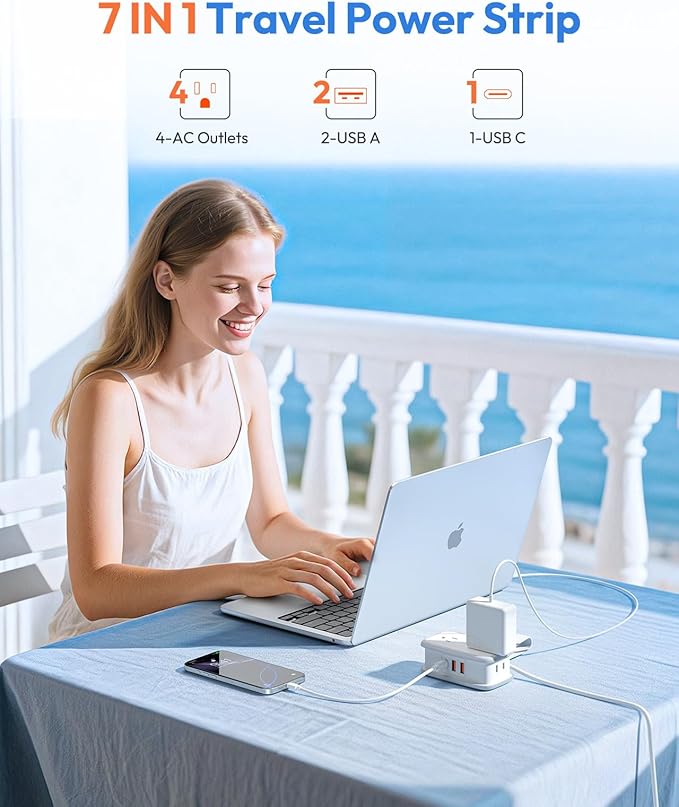 NTONPOWER 20W Travel Power Strip, Travel Essentials Cruise Approved Power Strip Non Surge Protector 4 Outlets 3 USB(1 USB-C) with 4FT Wrapped Extension Cord Flat Plug, Cruise Essentials 2026