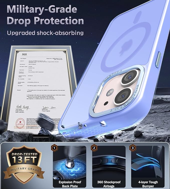 Newfuture Designed for iPhone 11 Case with Strong Magnetic [13 FT Military Drop Protection] [Compatible with Magsafe] Slim Translucent Matte Shockproof with Anti-Fingerprint Phone Case, Light Purple