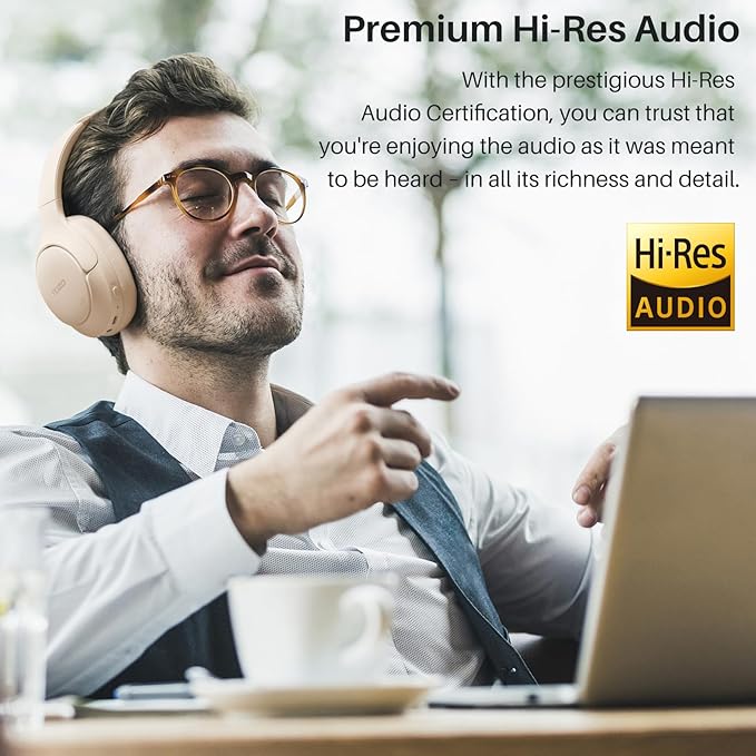 TOZO HT2 Hybrid Active Noise Cancelling Headphones, Wireless Over Ear Bluetooth Headset, 60H Playtime, Hi-Res Audio Custom EQ via App Deep Bass Comfort Fit Ear Cups, for Home Office Travel