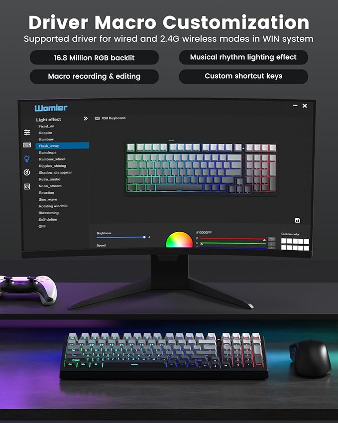 X98 Wireless Mechanical Keyboard, RGB Backlit Custom Gaming Keyboard with Number Pad, BT5.0/2.4GHz/USB-C, Gasket Structure, Hot Swappable Pre-lubed Linear Switch, Side Printed PBT Keycaps