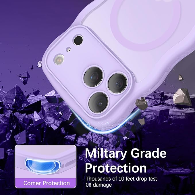 BENTOBEN Magnetic for iPhone 17 Pro Max Case, Cute Wavy [Full Camera Protection][Compatible with MagSafe] Matte Anti-Slip Bumper Women Girls Boys Protective Cover for 17 ProMax 6.9", Lavender Purple