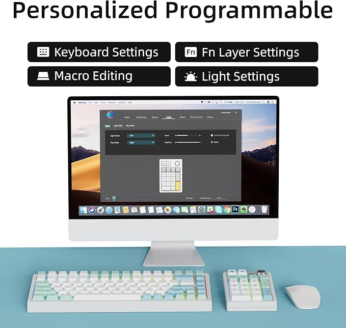 Mechanical Numpad Gasket Mounted with Creamy Sound, Bluetooth/2.4G/USB-C, Programmable Macro Numeric Keypad Rechargeable Number Pad Hot Swappable RGB Backlit Metal Knob for Win/Mac, Mint