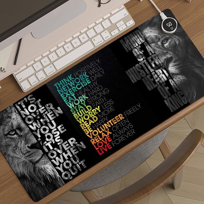 Black Gray Lion Keyboard Mat Positive Saying Mousepad Office Long Mouse Pad It is not Over When You Lose Desk Pad Mouse Mat for Desktop Gamer Guy Boys Mens Office Accessories 31.5"x15.7"