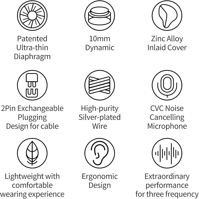 CCA CRA+ in Ear Monitor Earphone, Patented Ultra-Thin Diaphragm Dynamic Driver IEM, Clear Sound & Deep Bass, Wired Earbuds with Tangle-Free Removable Cord