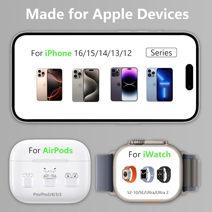 QWOSE 2026 3 in 1 Charging Station for Apple iPhone AirPods Watch with Mag-Safe Charger Wireless Charger Stand for iPhone 17 16 15 14 13 12 Series AirPods iWatch Series - Gifts for Wife & Husband