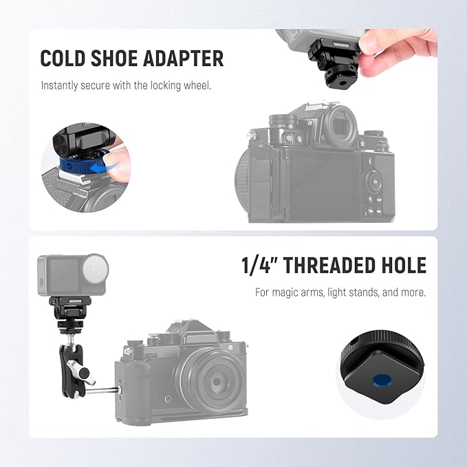 NEEWER Mount Adapter Compatible with DJI Osmo 360 / Action 5 Pro/4/3, Metal Magnetic Quick Release Action Camera Adapter Mount with 160° Tilt, Cold Shoe, 1/4" Thread, AC012