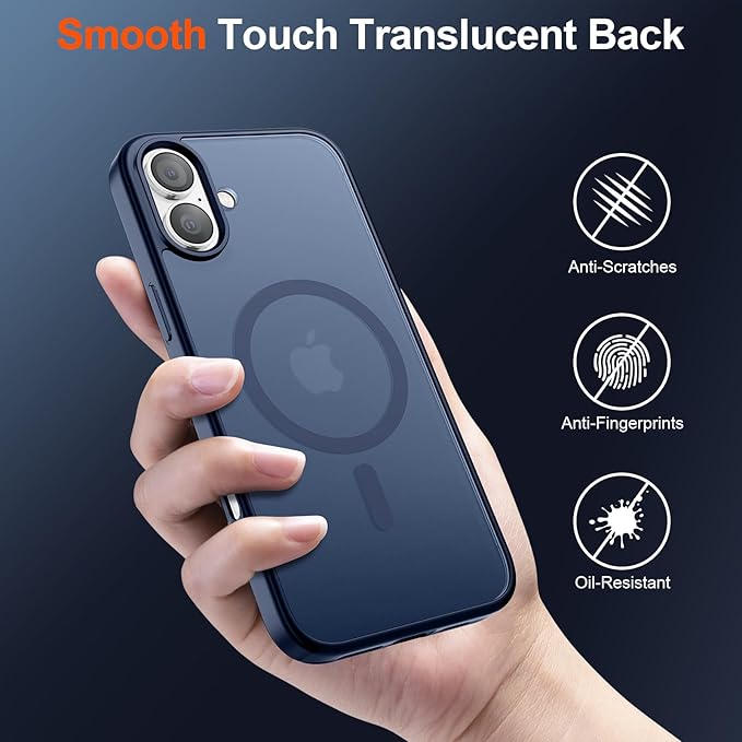 SUPFINE Magnetic for iPhone 17 Case (Compatible with MagSafe)(Military Grade Drop Protection) Translucent Matte Shockproof with Anti-Fingerprint Phone Cover,Dark Blue