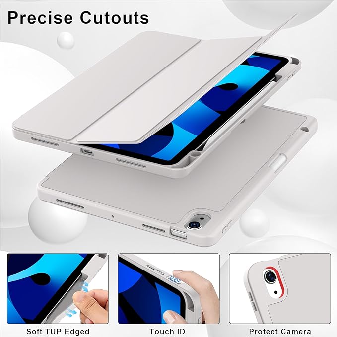 Case for iPad Air 11-Inch M4/M3/M2 2026/2025/2024, iPad Air 5/4 (2022/2020 5th/4th Generation 10.9-Inch) with Pencil Holder, Slim Stand Soft Back Support Touch ID, Auto Wake/Sleep, Gray