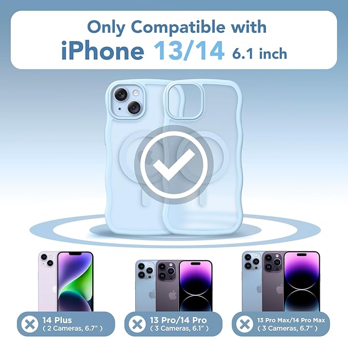 CAPRARO Cute for iPhone 13 Case & iPhone 14 Case, Compatible with MagSafe, [Curly Wave Edge] [Camera Protection] [14 FT Drop Protection] Magnetic for iPhone 13/14 6.1 Inch, Light Blue
