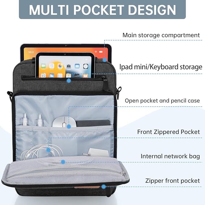 9-11 Inch Tablet Sleeve Bag, Padded Protective Travel Carrying Case for iPad A16 2025, iPad Air M4 11-inch 2026 M3 M2, iPad Pro M5/M4 11 inch, iPad 10/9/8/7th, Galaxy Tab A9+/S9/S8 11"