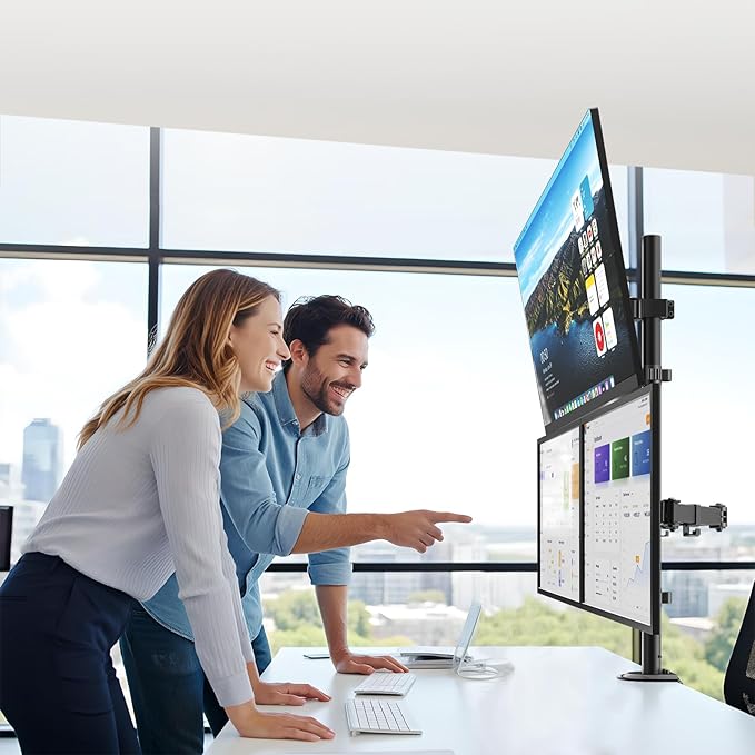 PUTORSEN Triple Monitor Mount for Up to 49" Ultrawide and 32" Monitors per Side Arm, Extra Tall 3 Monitor Desk Mount Holds up to 44 lbs, VESA 75/100 mm