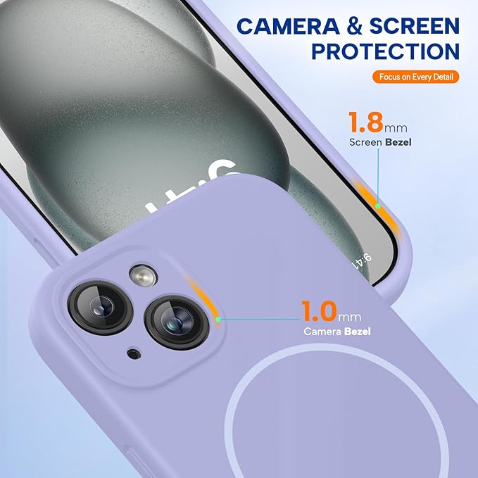 Miracase Magnetic for iPhone 15 Plus Case, [Soft Anti-Scratch Microfiber Lining], Magnetic for MagSafe, Liquid Silicone Shockproof Drop Protection Phone Case for 15 Plus, Light Purple