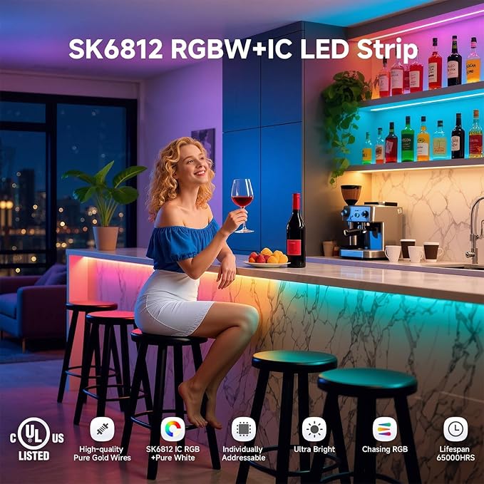 BTF-LIGHTING RGBW RGB+Warm White SK6812 (Similar WS2812B) 4 Colors in 1 LED Strip Individually Addressable 16.4ft 60Pixel/m 300LED Light Dream Color IP65 DC5V White PCB (No Adapter or Controller)