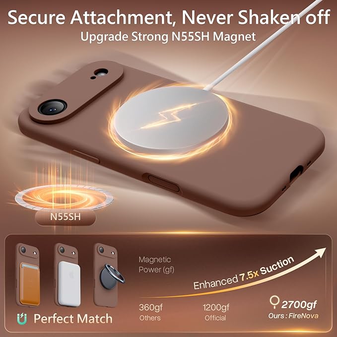 FireNova Magnetic for iPhone Air Case, Compatible with MagSafe, [Integrated Silicone Camera Control Button] [Camera Protection] Microfiber Lining Phone Case for iPhone 17 Air, 6.5", Light Brown