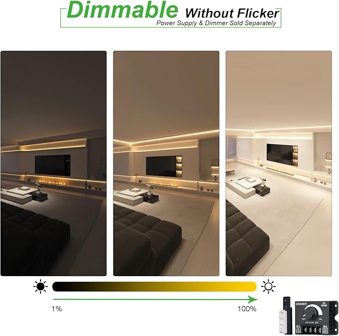JOYLIT Diffused LED Strip Lights Waterproof 2700K Warm White 24V 16.4FT/5M 280LEDs/M 510LM/FT Super Bright, UL Listed PRO CRI 92 Milky White Coated 100W Dimmable Tape Light for Commercial, Home