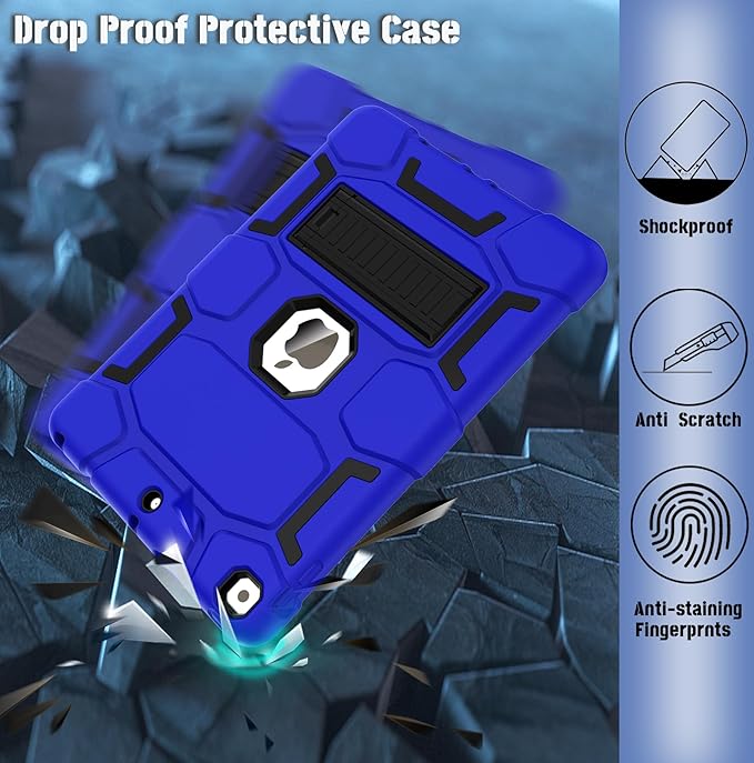 CCMAO for iPad 9th Generation Case, iPad 8th 7th Generation Case, iPad 10.2 Inch 2021/2020/2019 Case, Heavy Duty Rugged Shockproof Protective Cover with Kickstand, Dark Blue+Black