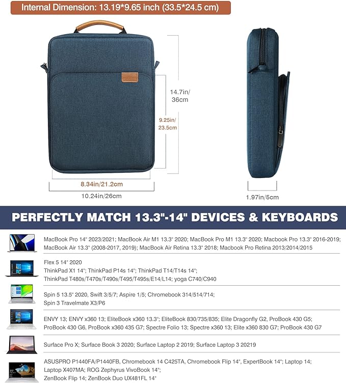 MoKo 13.3-14 Inch Laptop Sleeve Bag Fits Mac Neo 13-inch A18 Pro, Mac Pro 13.3" M2 2022/M5/M5 Pro/M5 Max 14.2" 2026, Mac Air 13.6" M5 2026, Handle Carrying Case with Shoulder Strap, Indigo