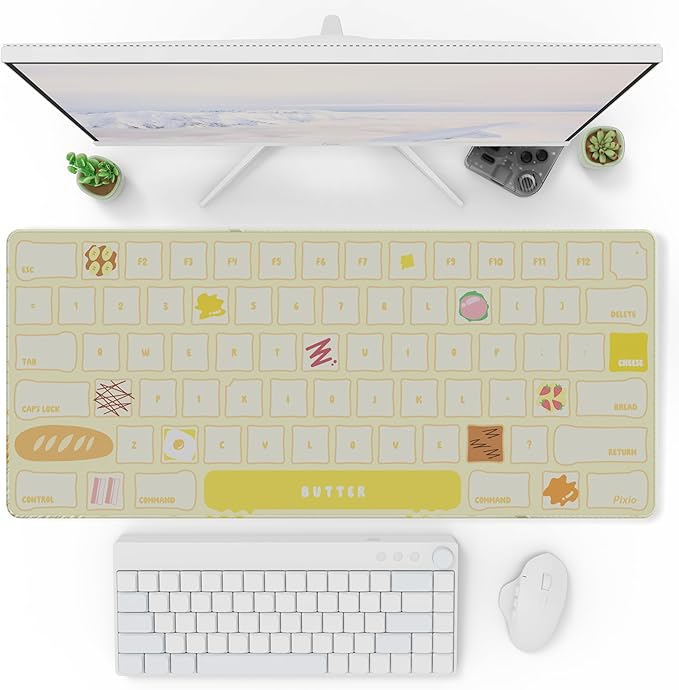 Pixio Mouse Pads - 36 x 16 inch XXL Buttery Keys Yellow Multifunctional Large Desk Mats for Gaming, Office, Desktop Anti-Slip Waterproof Washable Computer Mouse Mat