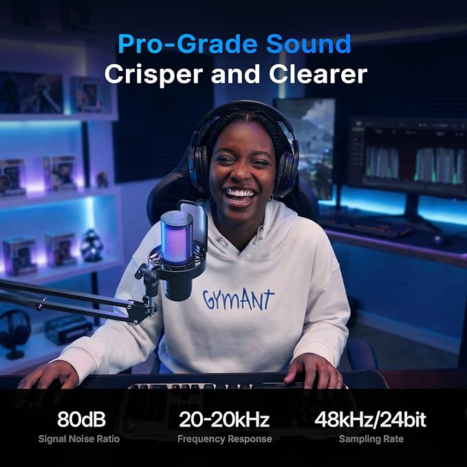 MAONO DGM20W Wireless Gaming Microphone for PC, Condenser USB Mic with Boom Arm for Streaming, Touch Noise Cancellation, Quick Mute,Gain Control,RGB, Computer Condenser Mic for PS5 Twitch Discord