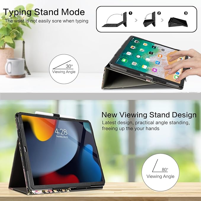 Vimorco for iPad Pro 13 Inch Case, for iPad Air 13 Inch Case, Fit for iPad Pro 12.9 Cases 6th/5th/4th/3th Generation 5 Stand Angles/Typing Stand/Pencil Holder/Card Pockets, Black Flower Butterfly