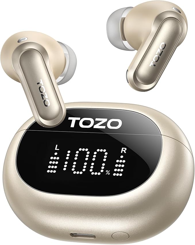 TOZO NC20 Active Noise Cancelling Wireless Earbuds, LDAC Hi-Res Sound Bluetooth Headphones, 6 Mics AI Call Ear Buds 80H Playtime, Dual Pairing, 32 EQ via App, IPX8 Waterproof, Wireless Charging Case