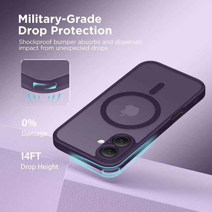 CAPRARO Magnetic Compatible with iPhone 16 Case, Upgraded [Full Camera Protection] [Compatible with MagSafe] Protective Translucent Matte Women Girl Phone Case Cover, Deep Purple
