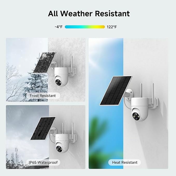 Oculview 2K Solar Security Cameras Wireless Outdoor, 2PCS Outdoor Camera Wireless with 360° View, Cameras for Home Security with Color Night Vision, Only Support 2.4GHz Wi-Fi