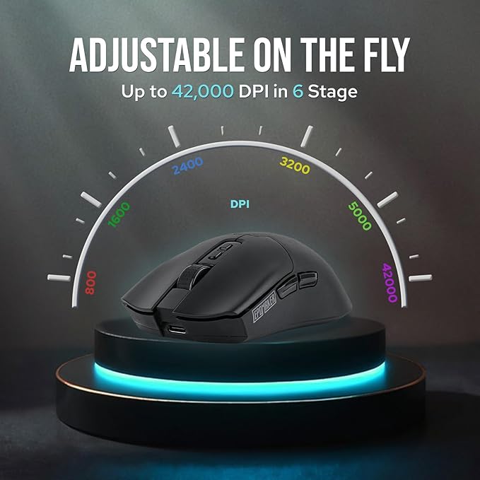 EPOMAKER Click Gaming Mouse Wireless 2.4Ghz/BT/Type-C, 800 to 42,000 DPI Adjustable, 8K Polling Rate, 500mAh, Lightweight Optical Mouse, for PC/Mac/Linux (Black)