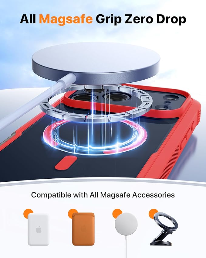 Diaclara Magnetic Designed for iPhone 17 Pro Max Case Full Body Bumper,[Compatible with MagSafe] Military Drop Proof Cover with Built-in Touch Sensitive Anti-Scratch Screen Protector,Red