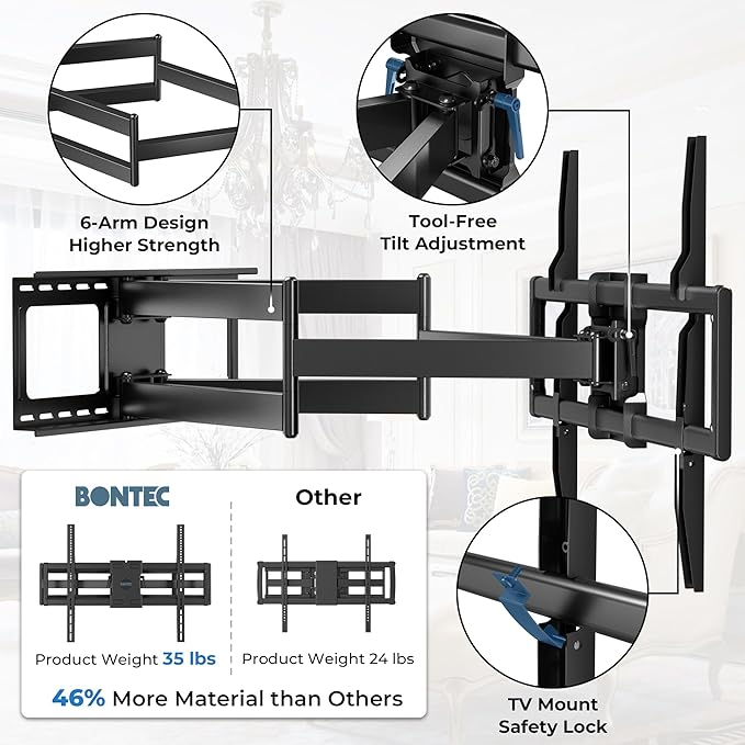 Heavy Duty TV Wall Mount with Extra Long Extendable Arm for 60–110 Inch TVs, Holds Up to 275lbs, Full Motion Bracket with Corner Swivel and Tilt, Max VESA 800x600mm, Fits 24" Studs, Wide Compatibility