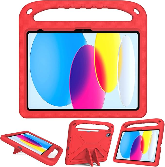 for iPad A16 Case 11th Generation 2025 11 Inch, iPad 10th Generation 10.9" 2022 Case, Kids Friendly Lighweight EVA Foam Shoulder Strap Shockproof Stand Cover for Girls Boys, Red