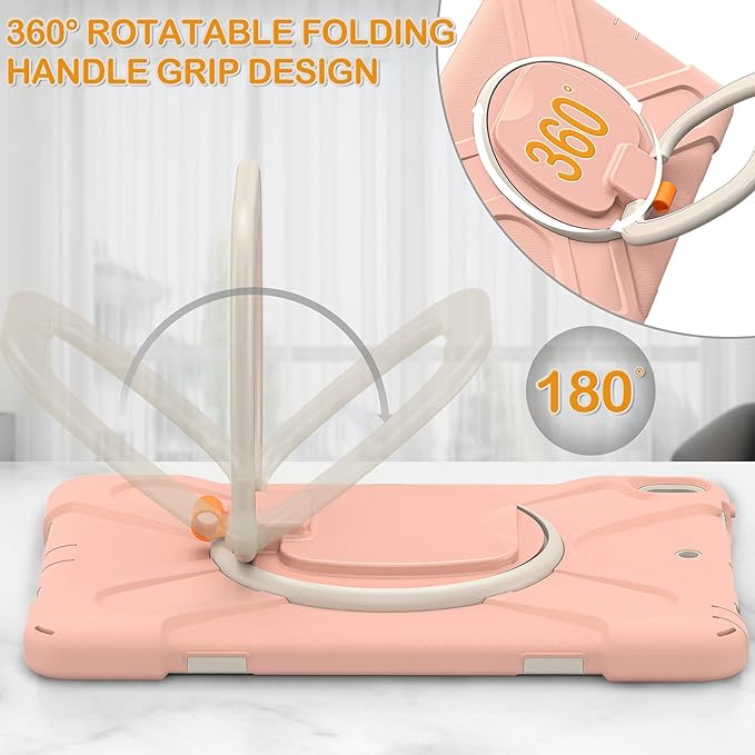 BRAECN Case for iPad Air 3, [Full-Body] [Drop-Proof] Silicone Case with 360°Rotating Hand Grip/Pencil Holder/Shoulder Strap/Stable Kickstand for iPad Air 3rd Generation 2019/ Pro 10.5 2017-Rose Gold